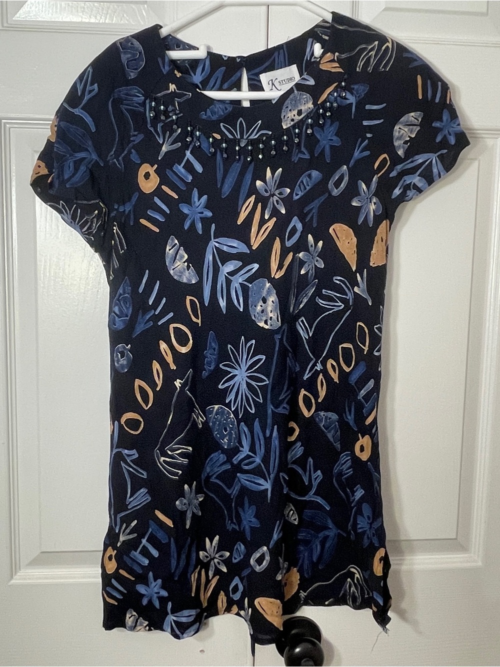 Studio Navy Floral Tunic with Blue and Mustard Accents